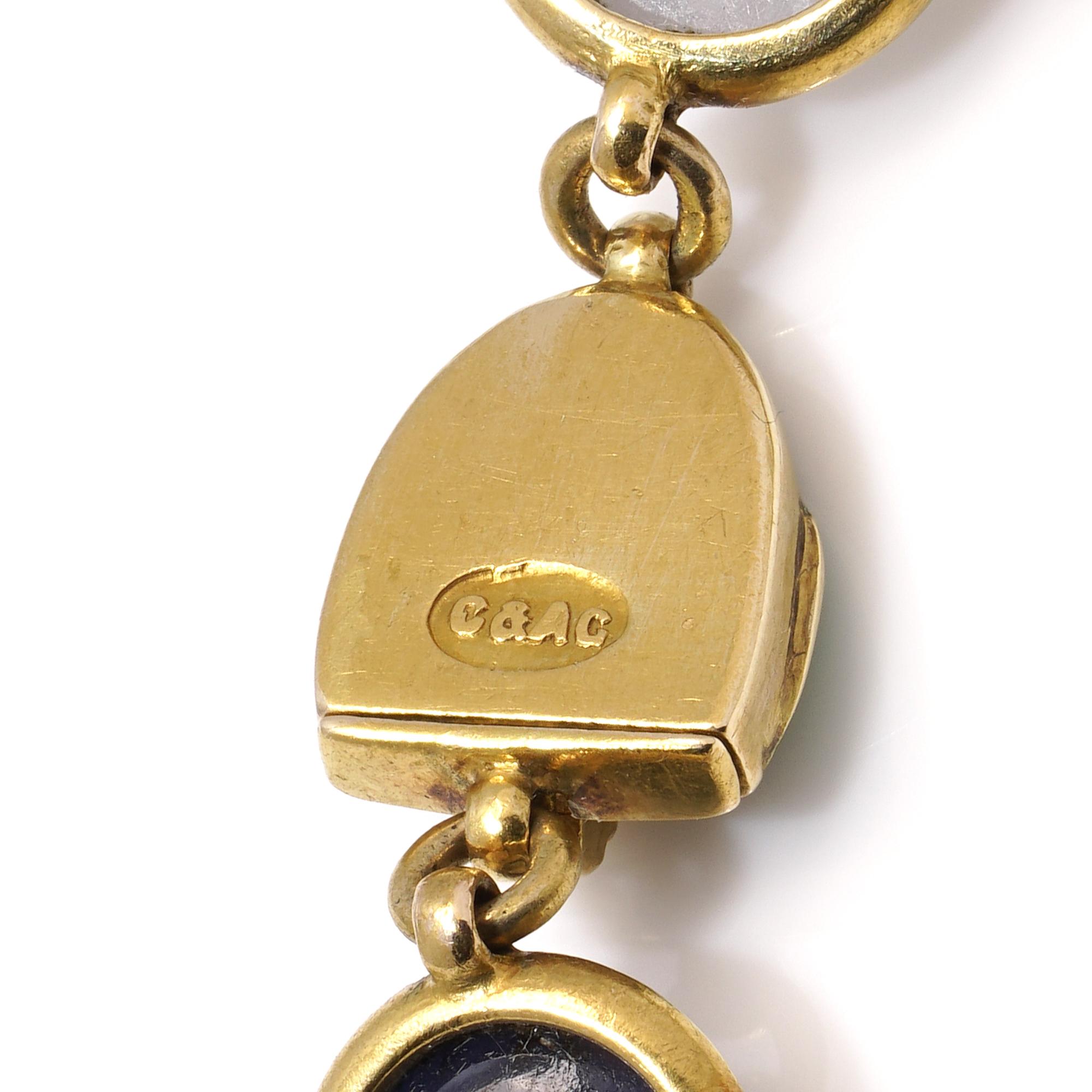 Giuliano 18kt gold bracelet with enamel, cabochon sapphires and moonstones For Sale 4