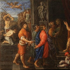 17th Century Oil on Canvas Italian Painting Martyrdom of the Four Crowned Saints