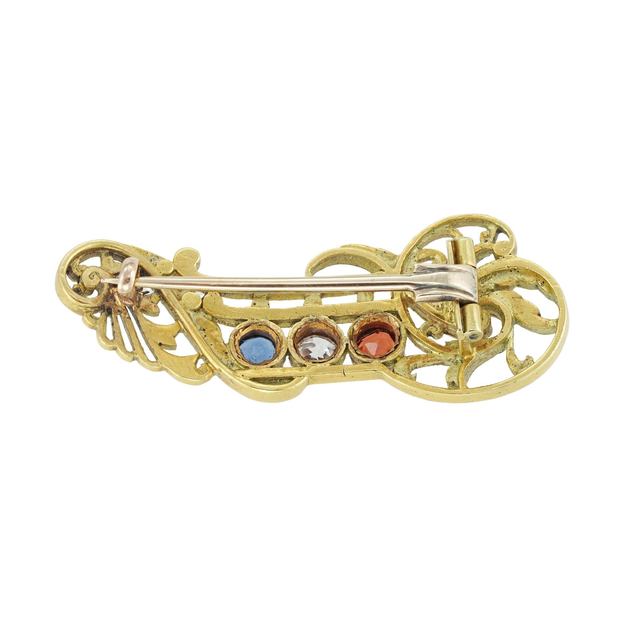Giuliano Enamel Sapphire Ruby Diamond Gold Brooch In Good Condition For Sale In London, GB