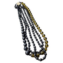 Collier vintage en verre vénitien noir et ambré de Giuliano Fratti, années 1960