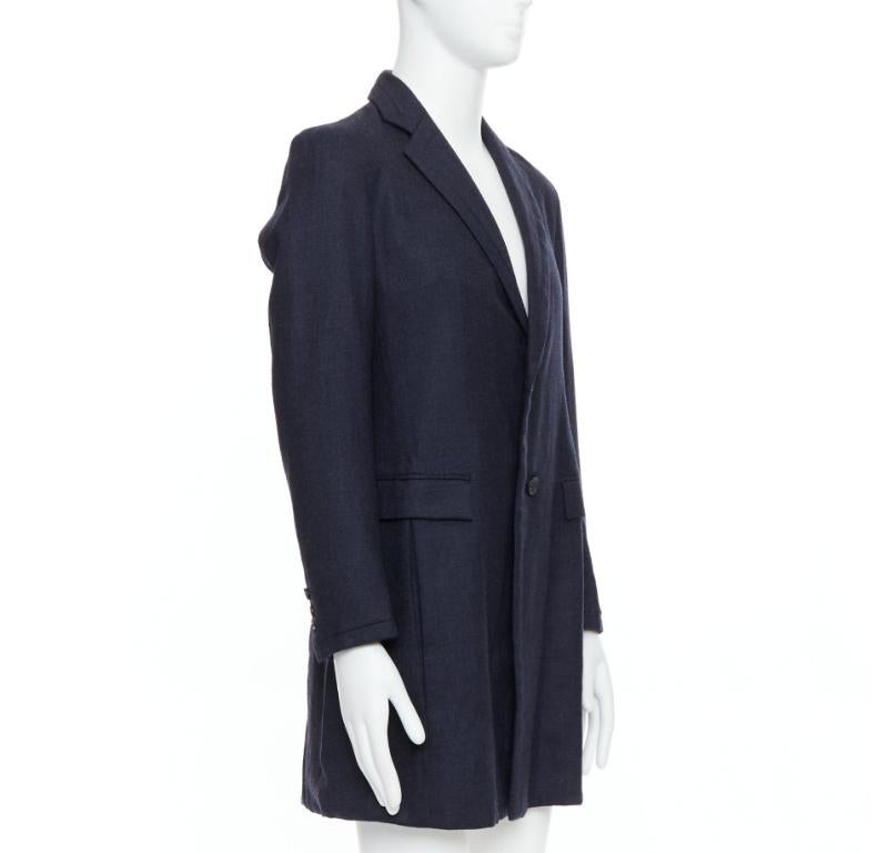 Nero GIULIANO FUJIWARA Cappotto lungo con risvolto in 100% lana navy IT46 S in vendita