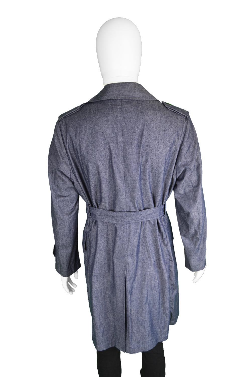 Giuliano Fujiwara Men's Vintage Blue Chambray Belted Trench Coat, 1990s  1