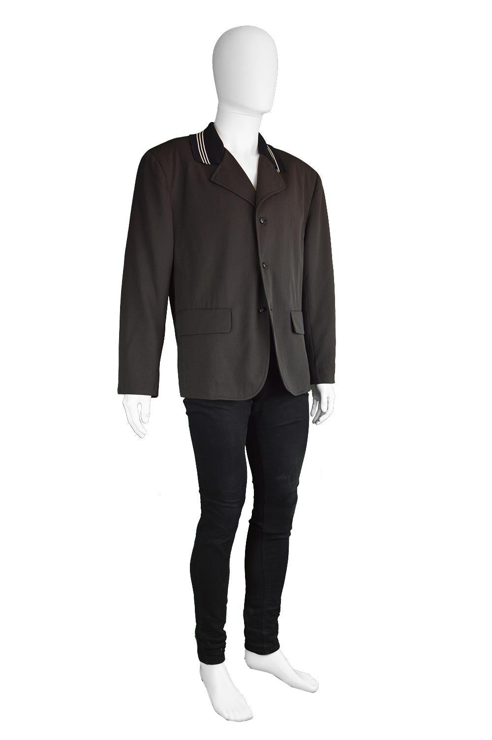 Black Giuliano Fujiwara Vintage Men's Unusual Polo Knit Collar Blazer Jacket, 1990s For Sale