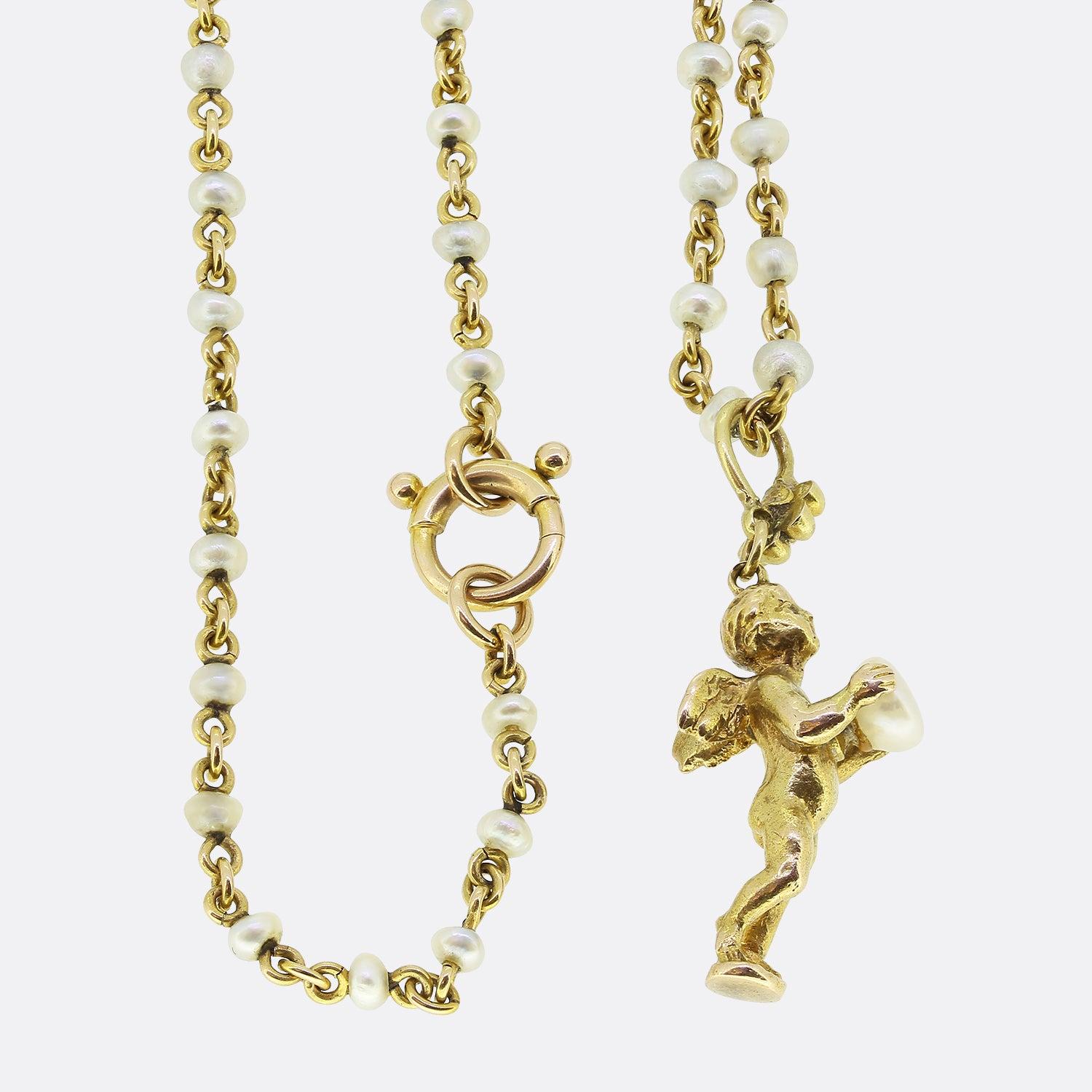 Victorian Giuliano Pearl Cherub Pendant Necklace For Sale