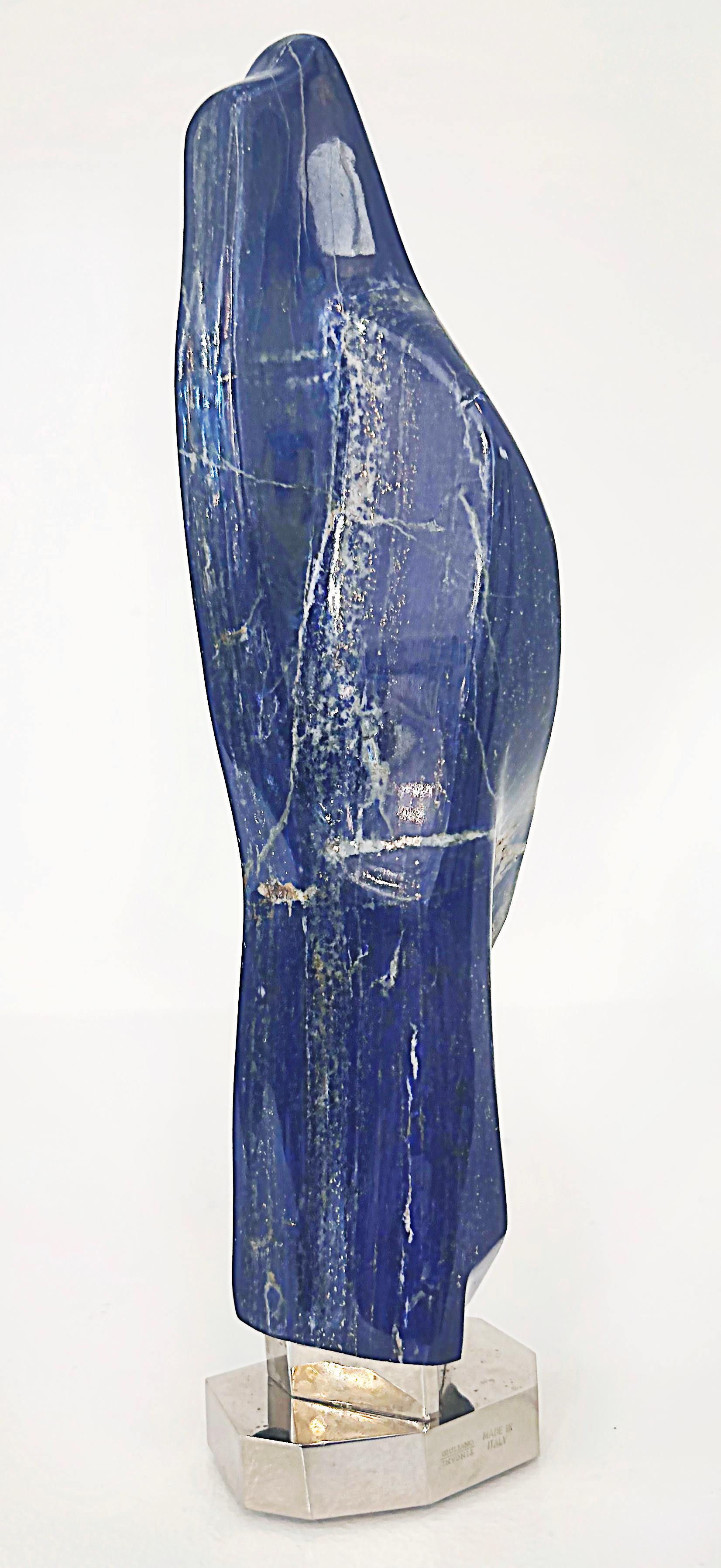 Contemporary Giuliano Tincani Lapis Lazuli Specimen Sculpture on Nickel Plated Brass Base For Sale
