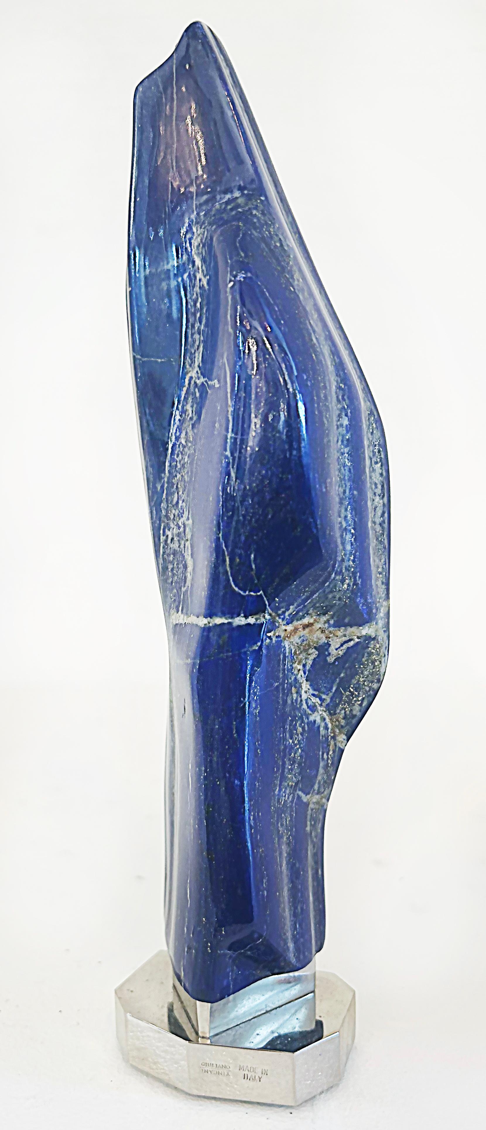 Giuliano Tincani Lapis Lazuli Specimen Sculpture on Nickel Plated Brass Base For Sale 1