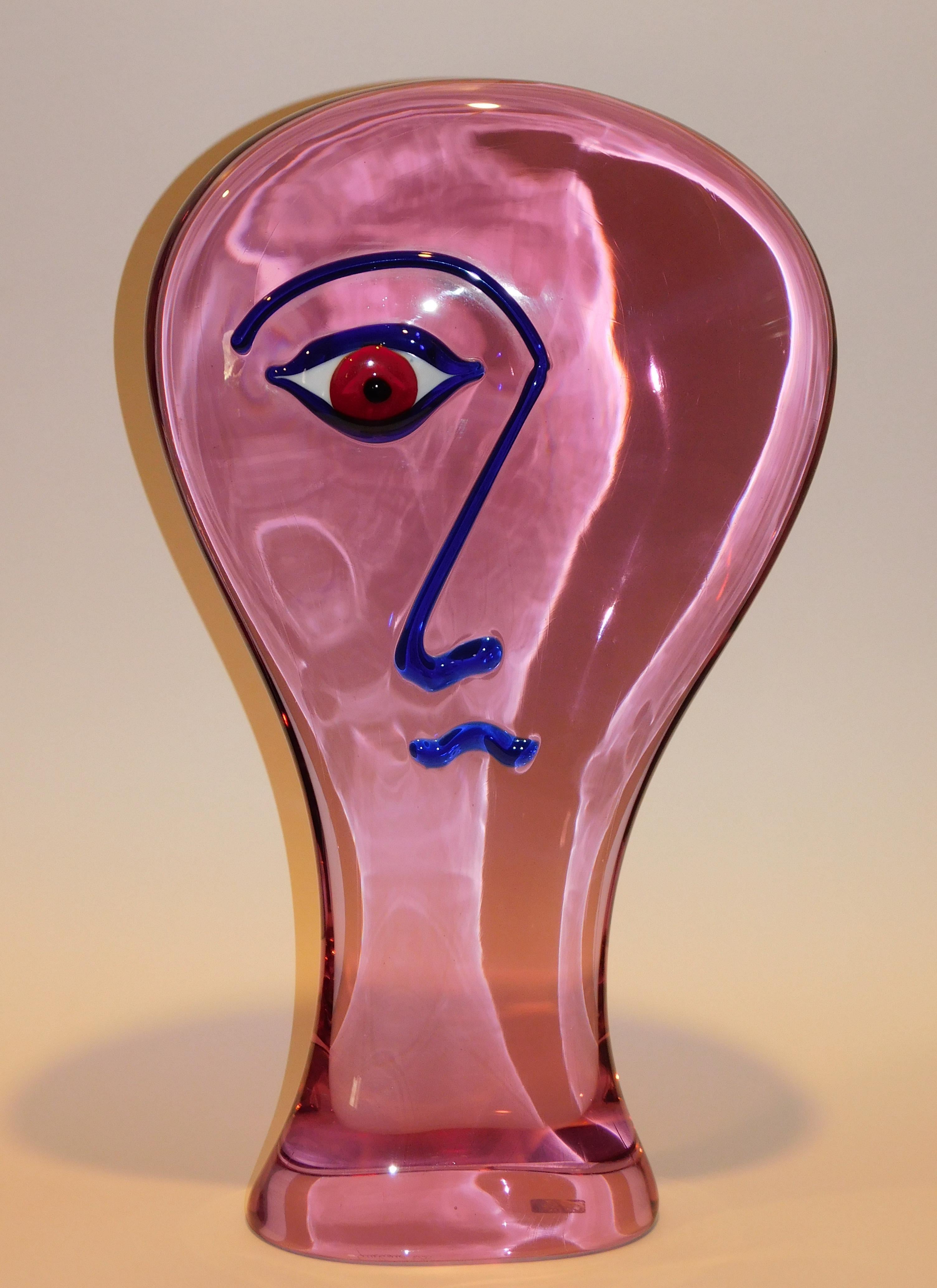 Giuliano Tosi Large Italian Sculpture - Glass Head with Red Eye For Sale 1