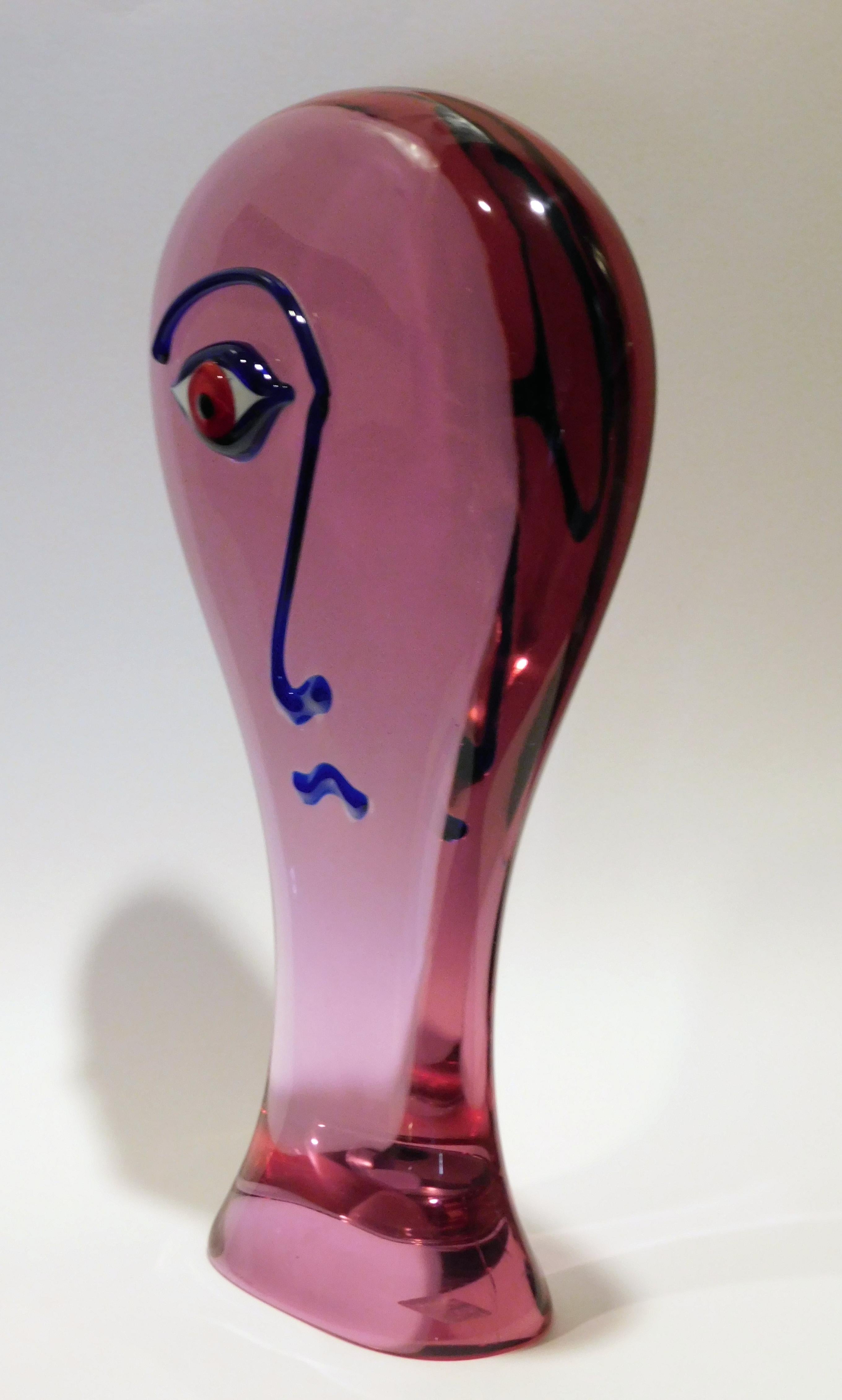 Giuliano Tosi Large Italian Sculpture - Glass Head with Red Eye For Sale 2