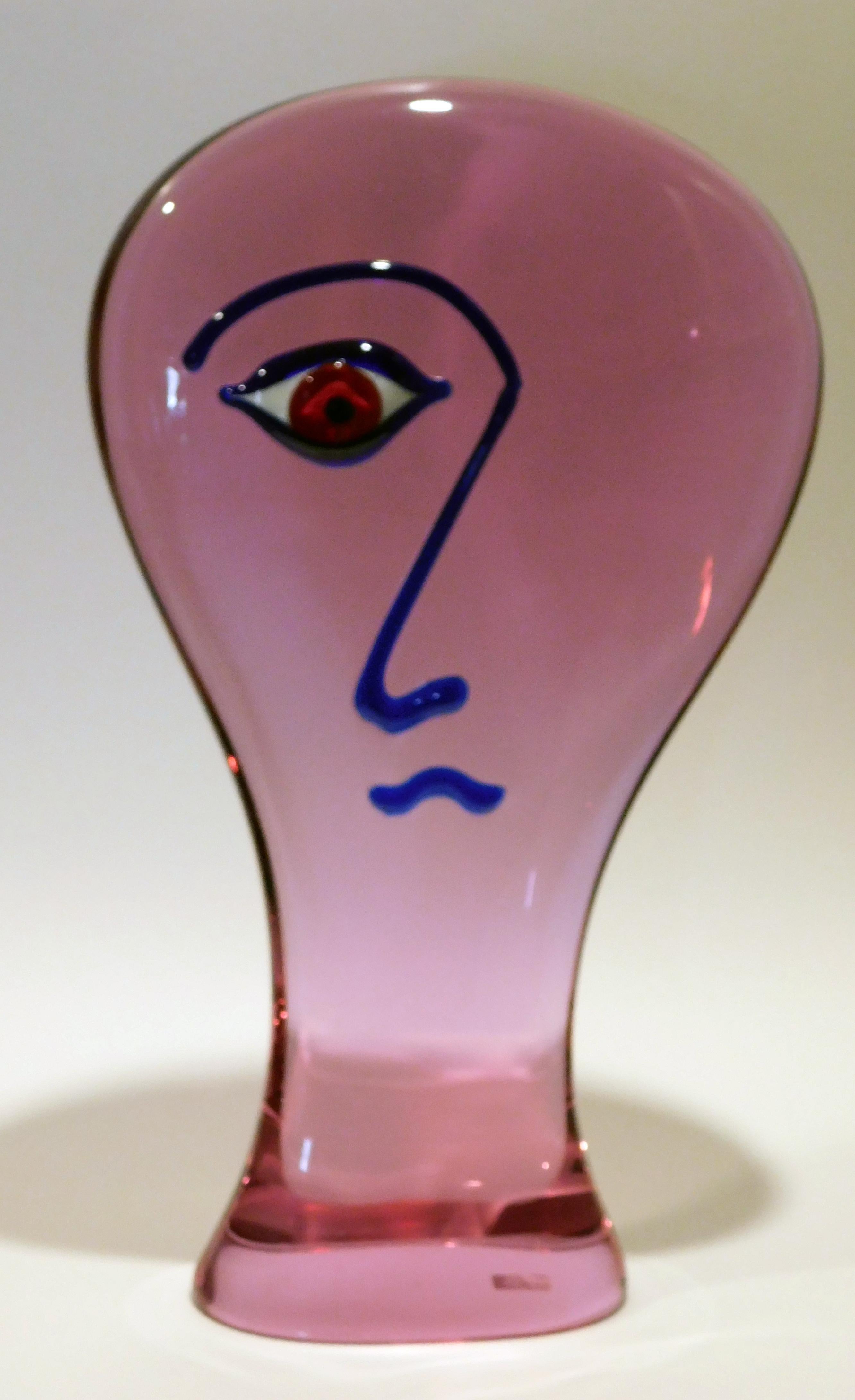 Fascinating Large Italian Glass Sculpture - Face with Red Eye.
Incised signature on the base - Giuliano Tosi.
Created by the famous Italian glassmaker circa 1970's - 1980's.
The work measures 19 ½ inches high and 11 inches across at the widest