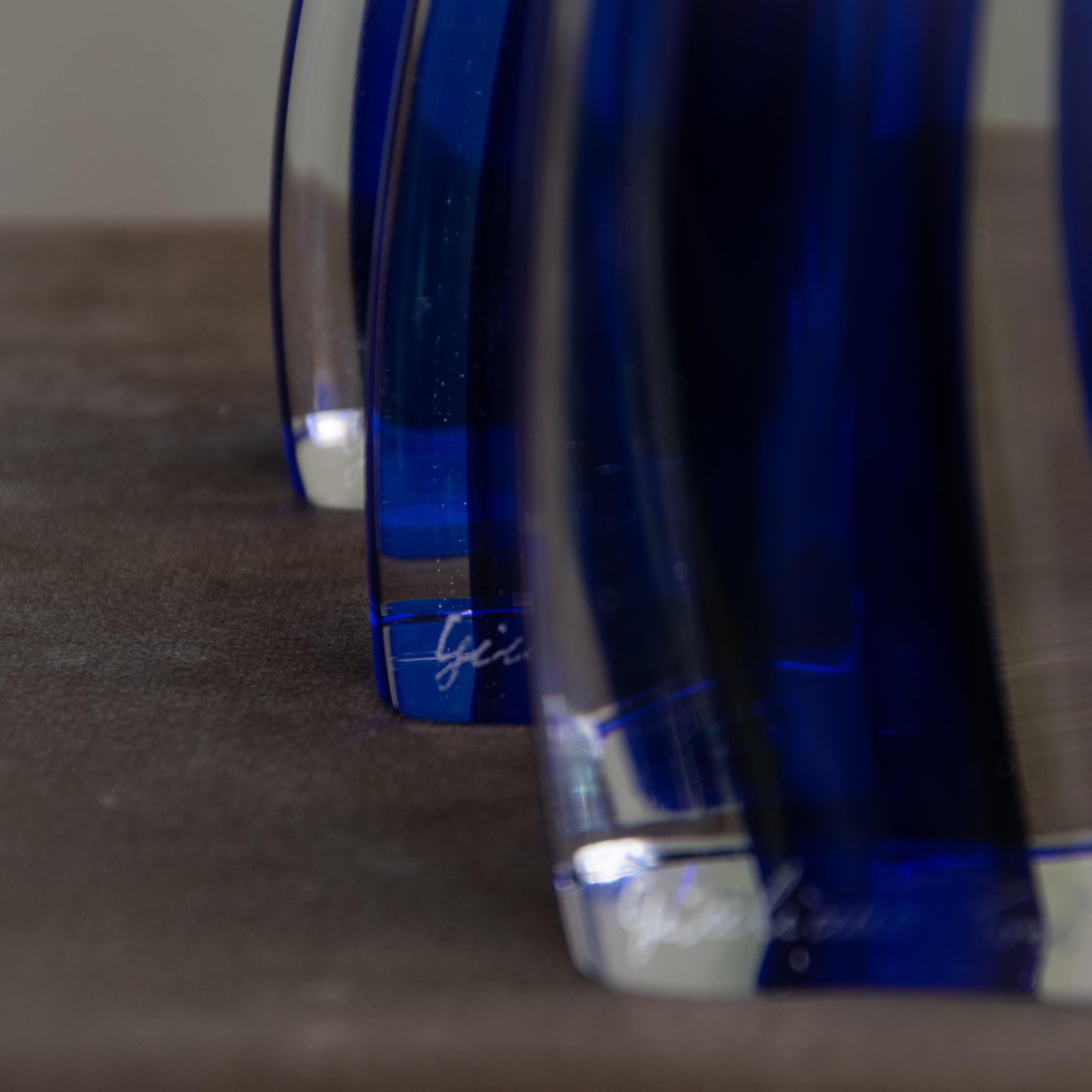 Metal SignedGiuliano Tosi Set of Three Cobalt Blue Murano Glass Candelsticks  For Sale