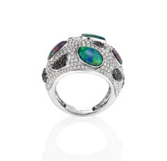Giulians 18 Karat Gold Black Opal and Pave Diamond Dress Ring