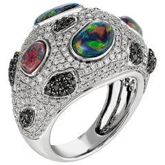 Giulians 18 Karat Gold Black Opal and Pave Diamond Dress Ring