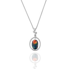 Giulians 18k 1.78ct Australian Black Opal and Diamond Pendant Necklace