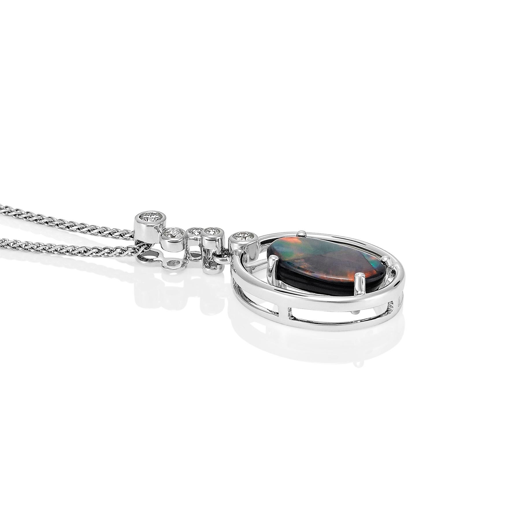 Contemporary Giulians 18k 1.78ct Australian Black Opal and Diamond Pendant Necklace For Sale