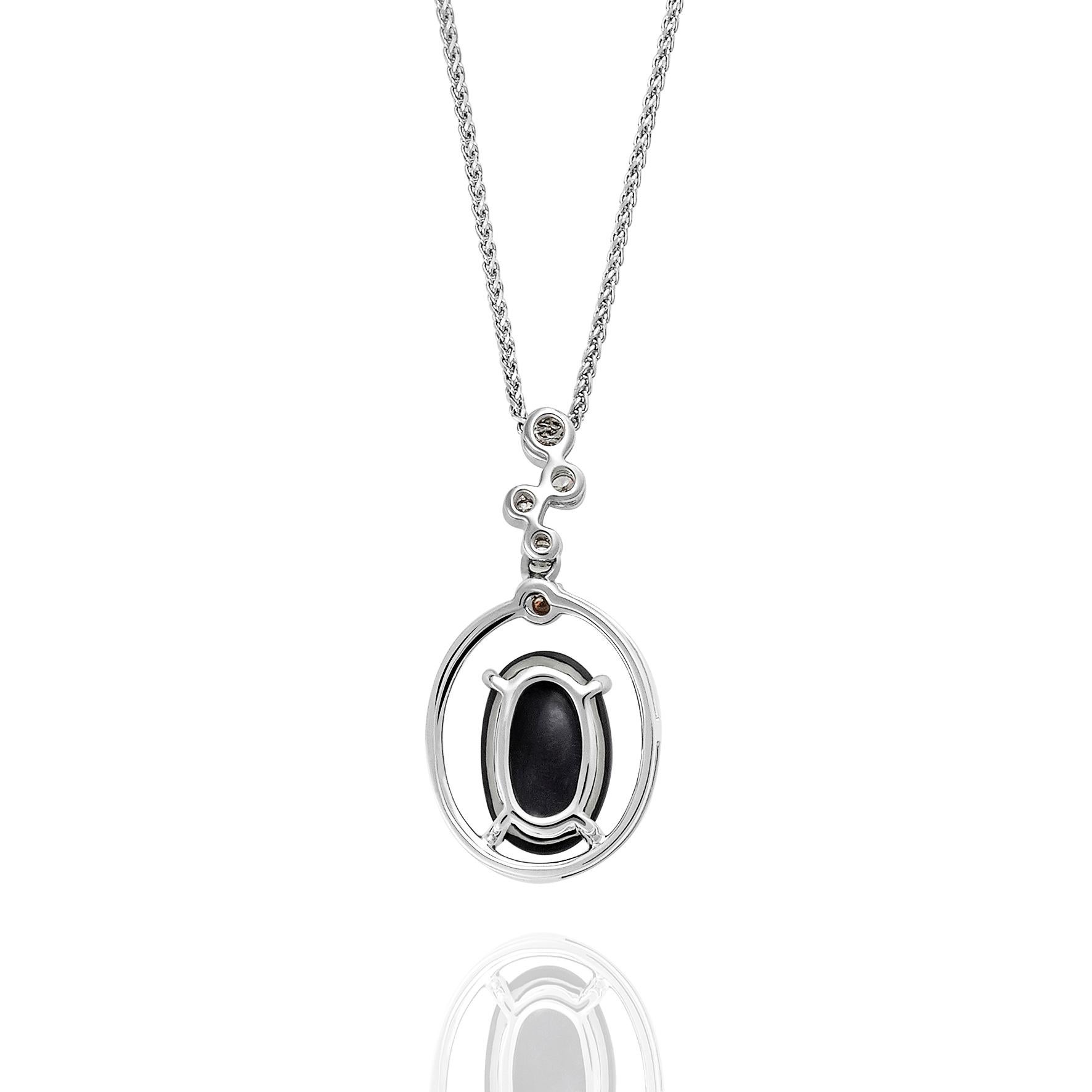 Oval Cut Giulians 18k 1.78ct Australian Black Opal and Diamond Pendant Necklace For Sale