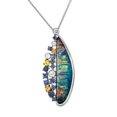 Giulians 18k 6.44 Carat Australian Boulder Opal, Sapphire and Diamond Necklace