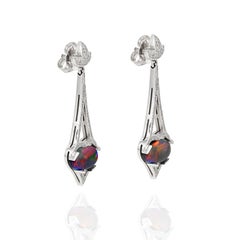 Giulians 18 Karat Art Deco Inspired Australian Black Opal Diamond Drop Earrings