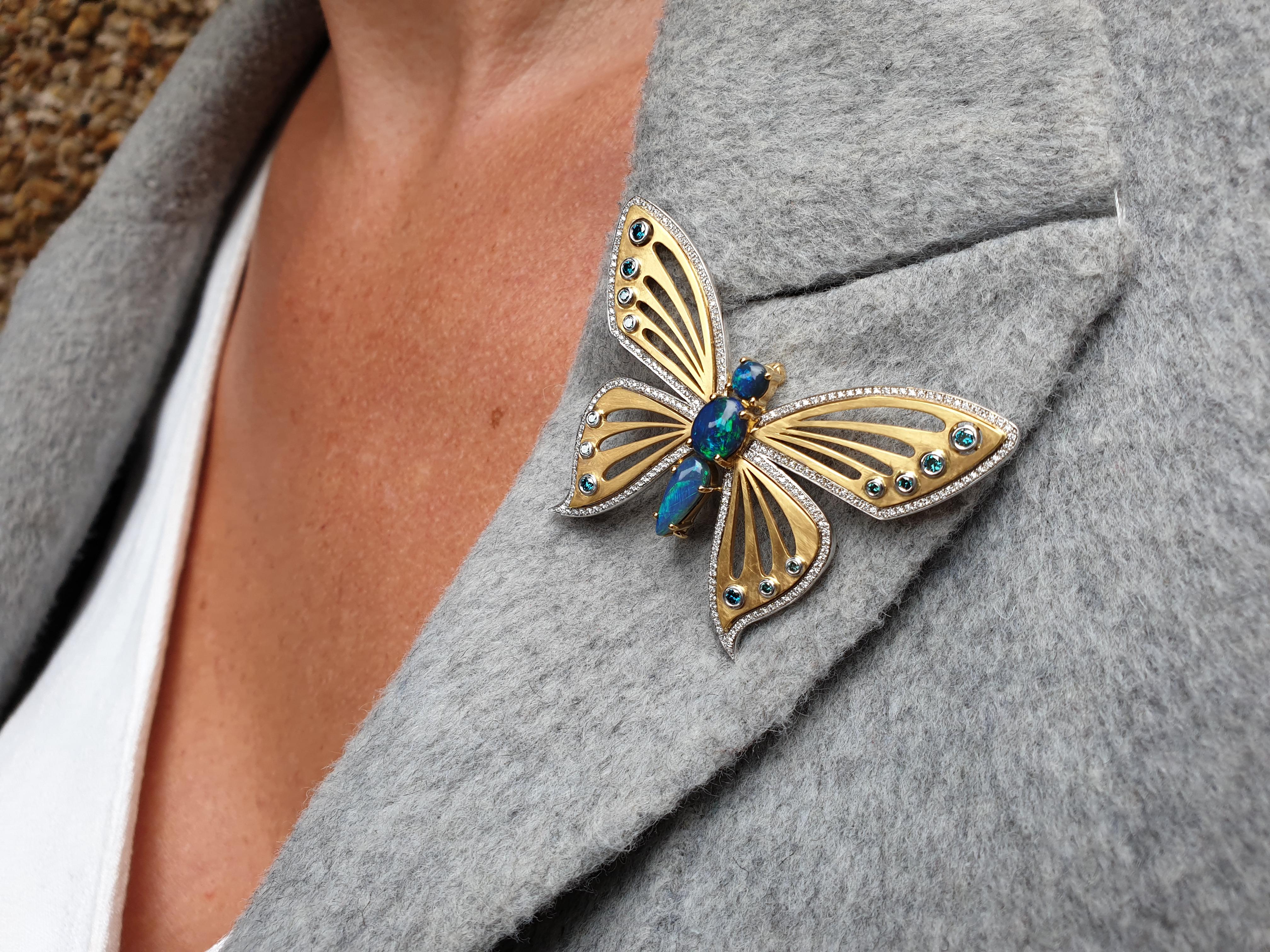 Women's Giulians 18k Australian Black Opal and Diamond Butterfly Brooch