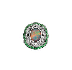 Giulians 18K Australian Black Opal Tsavorite Garnet and Diamond Ring