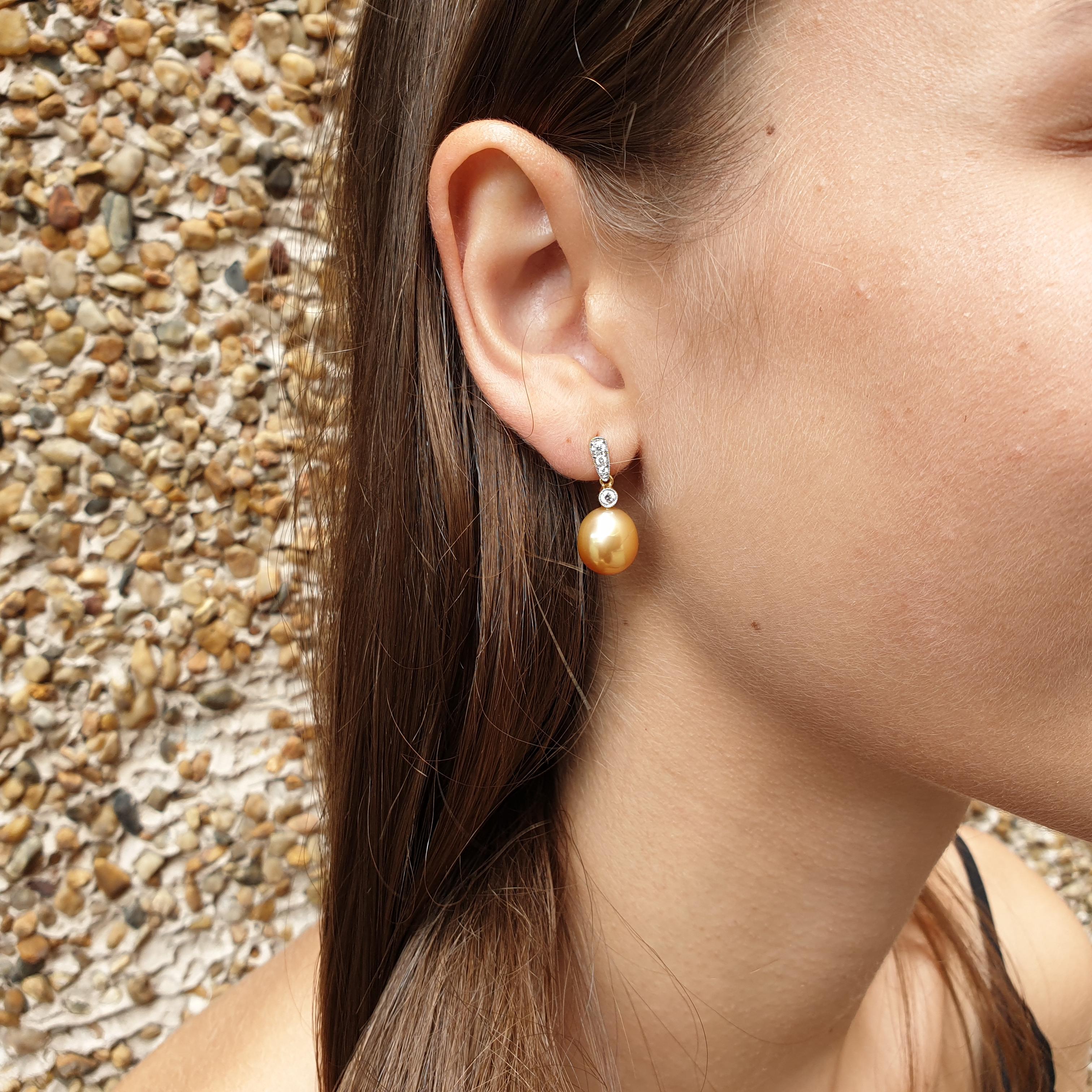 Women's Giulians 18k Golden South Sea Pearl and Diamond Earrings 