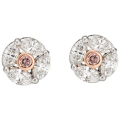 Giulians 18k Pink and White Diamond Stud Earrings