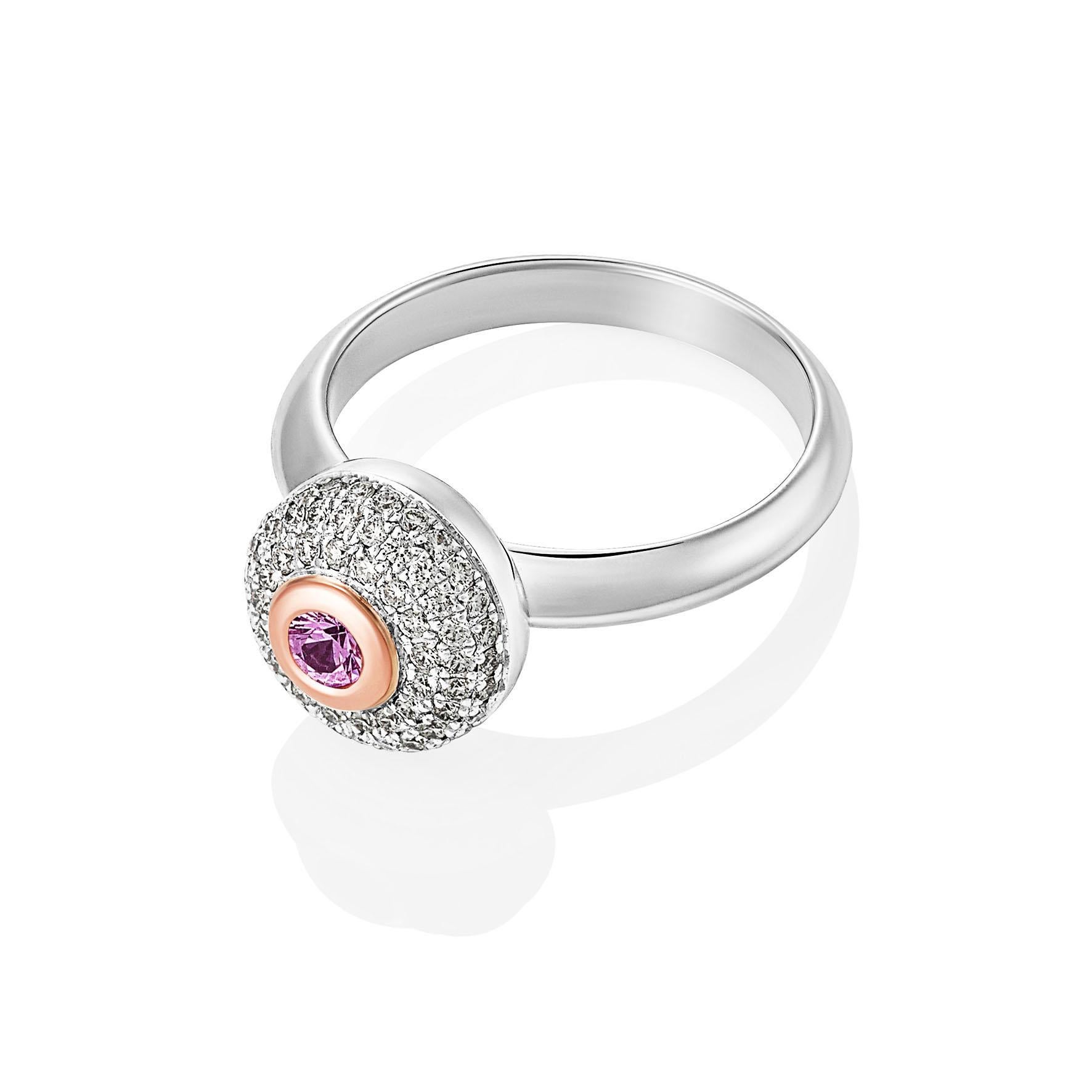 Contemporary Giulians 18K Rose and White Gold Pink Sapphire and Diamond Ring For Sale