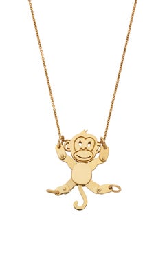 Giulians 18k Yellow Gold Movable Monkey Necklace Pendant