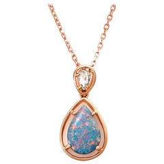 Giulians Art Deco Inspired 18k 1.90ct Australian Black Opal and Diamond Pendant