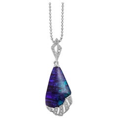 Giulians Art Deco Inspired 18k 6.55ct Australian Boulder Opal Pendant Necklace