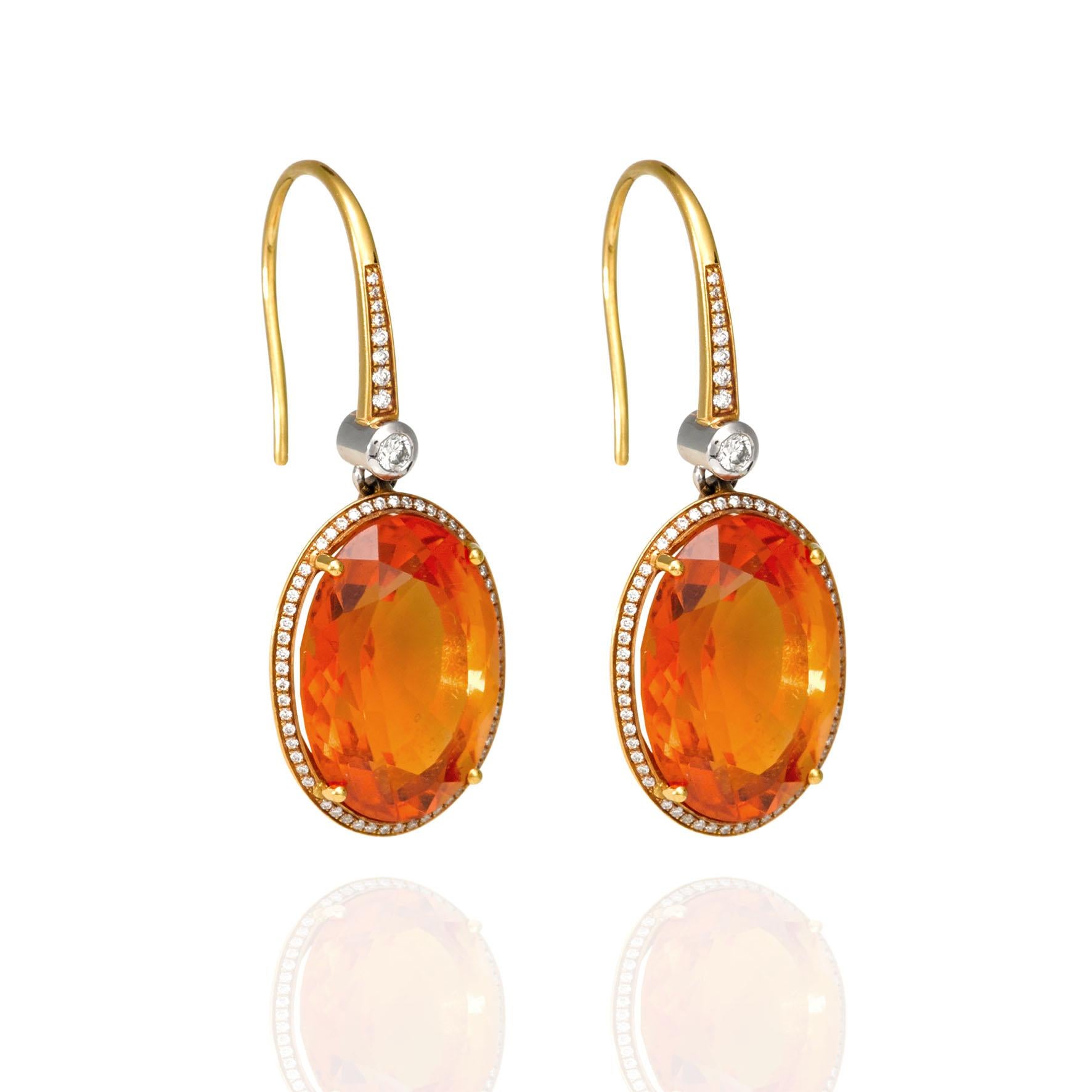 Giulians Art Deco Inspired Oval Cut Citrine and Diamond Drop Earrings In New Condition For Sale In Sydney, NSW