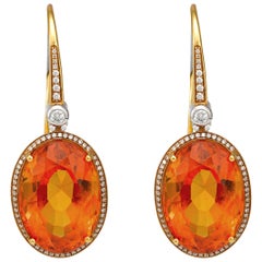 Giulians Art Deco Inspired Oval Cut Citrine and Diamond Drop Earrings