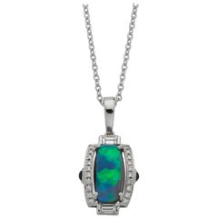 Giulians Art Deco Style 18k 5.25ct Australian Black Opal and Diamond Pendant