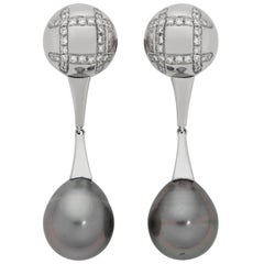 Giulians Art Deco Style 18k Black South Sea Pearl and Diamond Drop Earrings Giulians Art Deco Style 18k Black South Sea Pearl and Diamond Drop Earrings