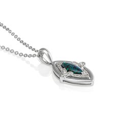 Giulians Art Deco Style Australian Black Opal and Diamond Pendant Necklace