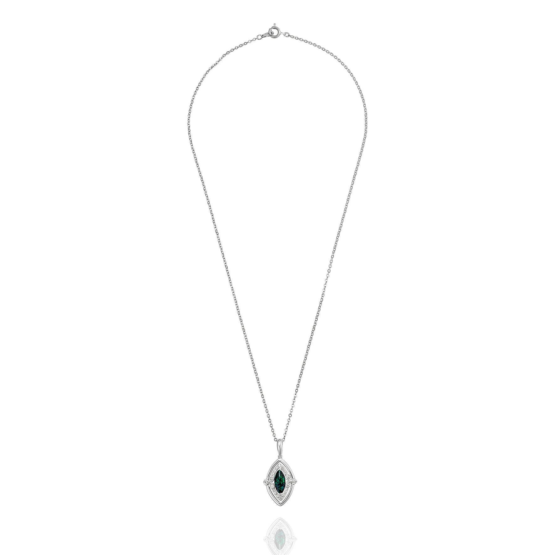 Women's Giulians Art Deco Style Australian Black Opal and Diamond Pendant Necklace For Sale
