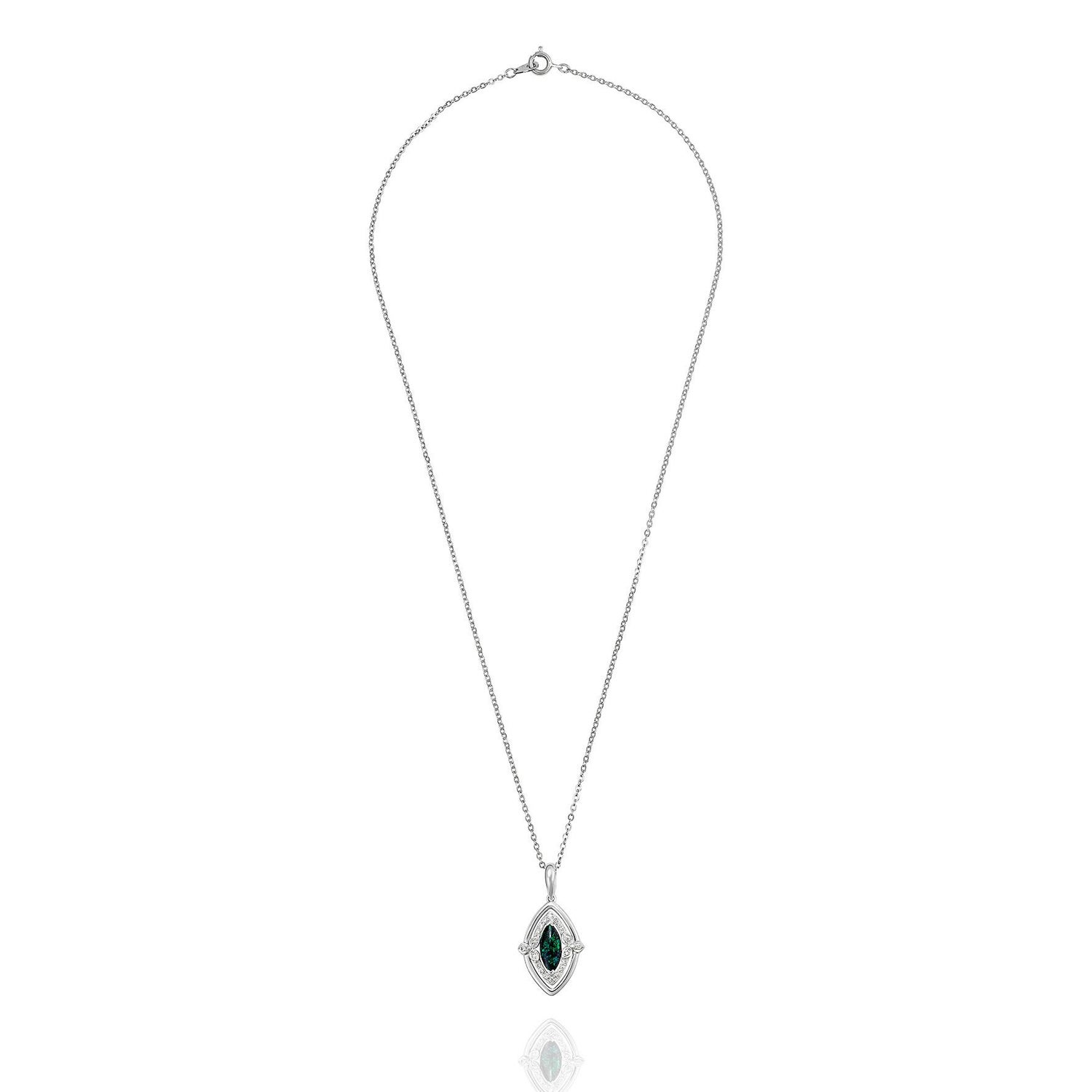 Giulians Art Deco Style Australian Black Opal And Diamond Pendant Necklace Giulians Art Deco Style Australian Black Opal And Diamond Pendant Necklace