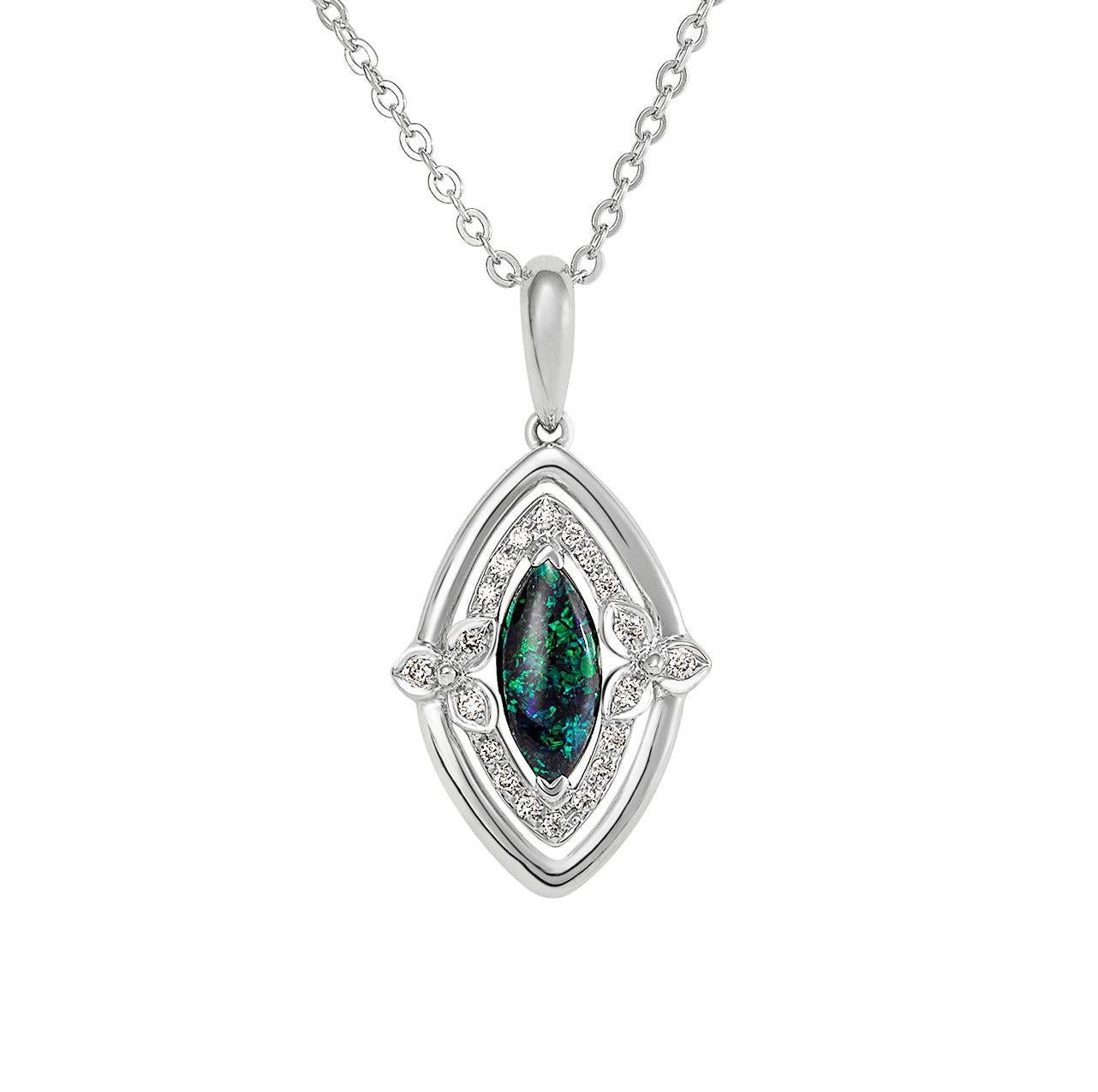 Giulians Art Deco Style Australian Black Opal and Diamond Pendant Necklace For Sale