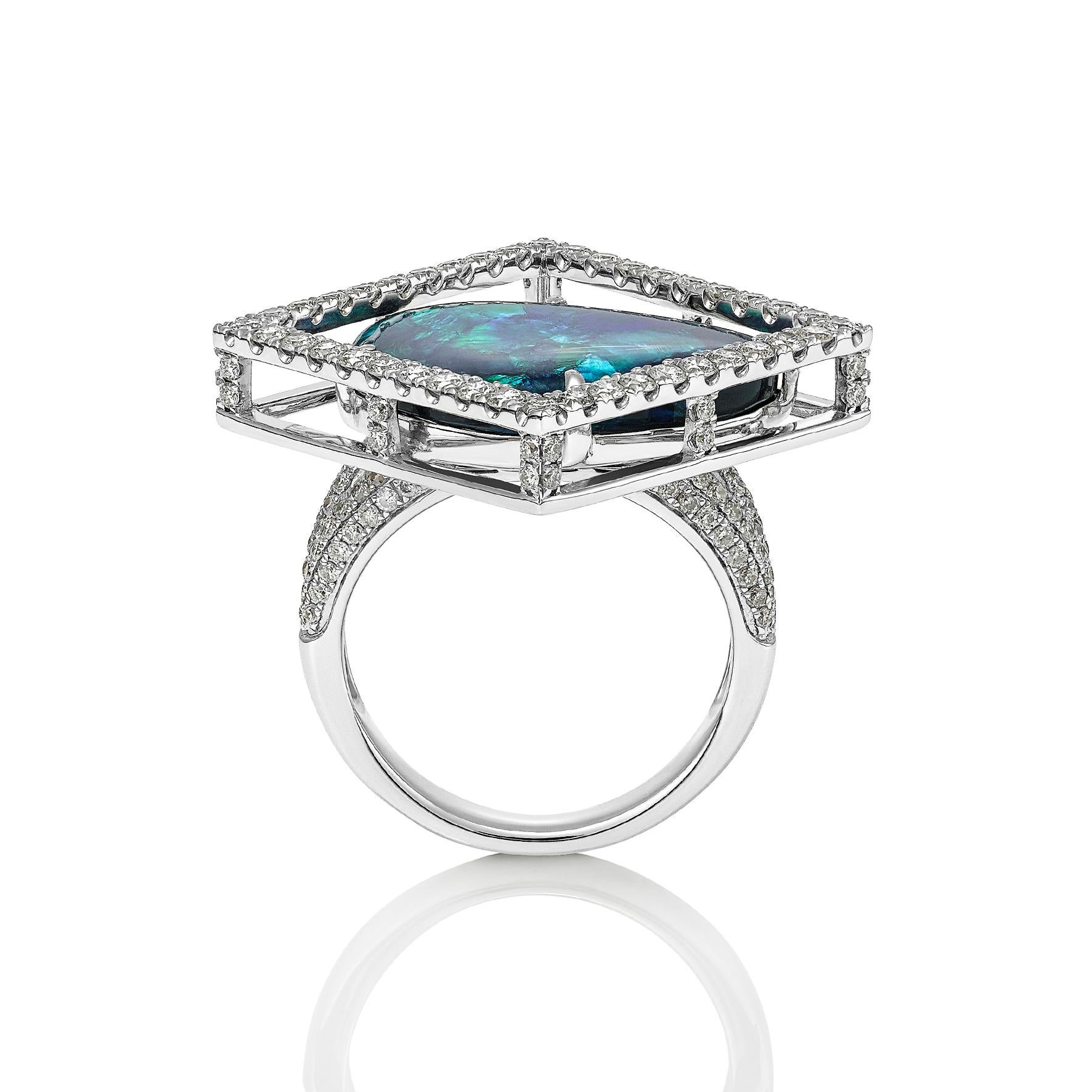 Women's Giulians Contemporary 18k 7.88ct Australian Black Opal and Diamond Ring