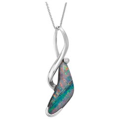 Giulians Contemporary 18k 8.30ct Australian Boulder Opal and Diamond Necklace