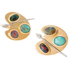 Giulians Contemporary 18k Australian Black Opal Artist's Palette Cufflinks