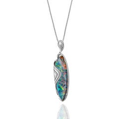 Giulians Contemporary 18k Australian Boulder Opal and Diamond Necklace Pendant