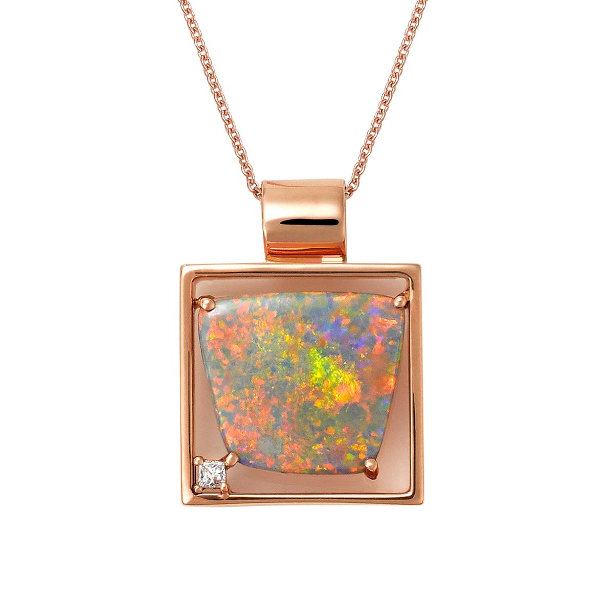 Giulians Contemporary Australian 4.28ct Black Opal and Diamond Necklace Pendant For Sale
