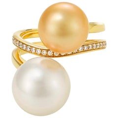 Giulians Gold and Australian South Sea Pearl Cocktail Ring with Diamonds Giulians Gold and Australian South Sea Pearl Cocktail Ring with Diamonds