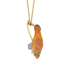 Giulians Handmade 18k 11.78ct Australian Boulder Opal and Diamond Shoe Necklace