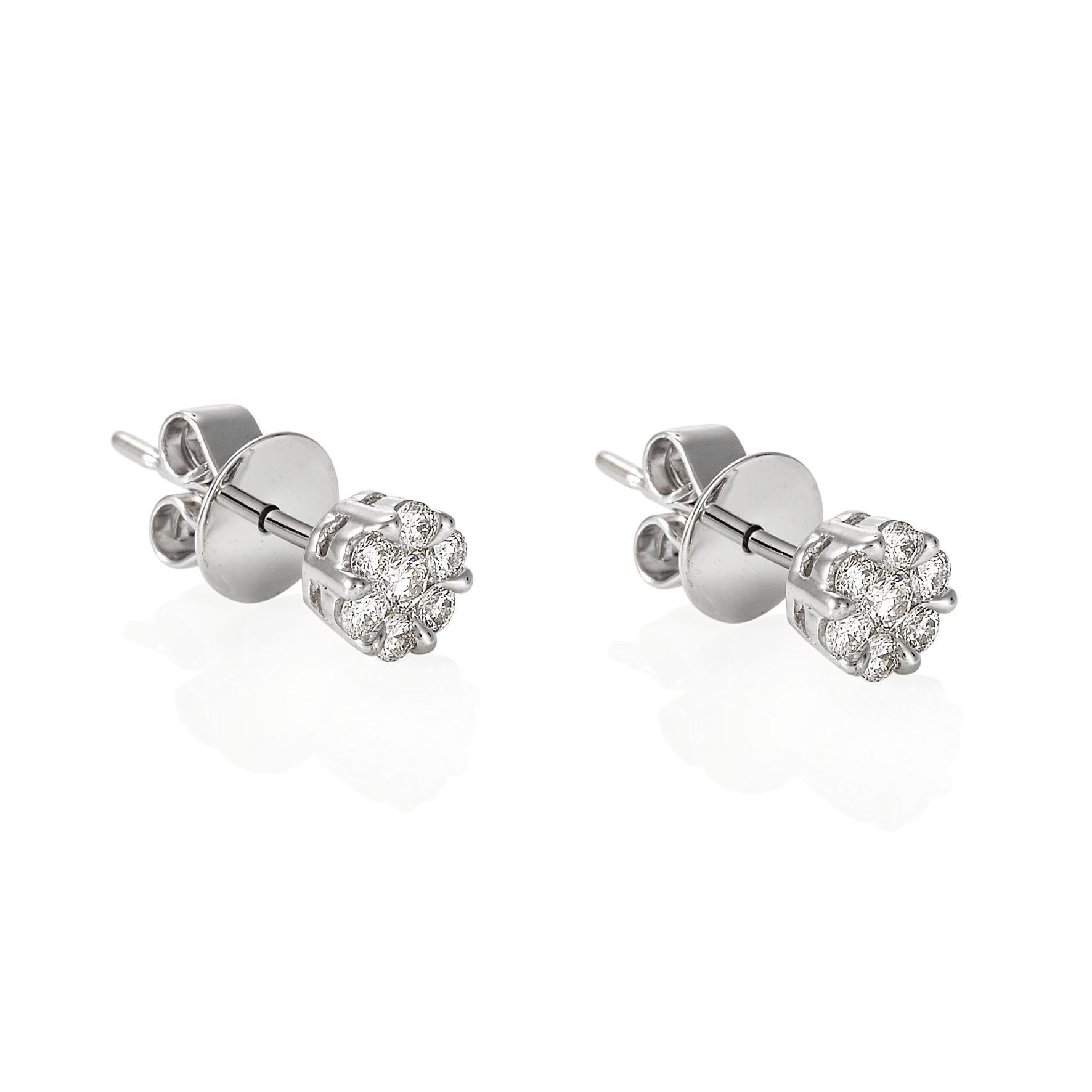 Contemporary Giulians Small 18K Diamond Set Cluster Stud Earrings For Sale