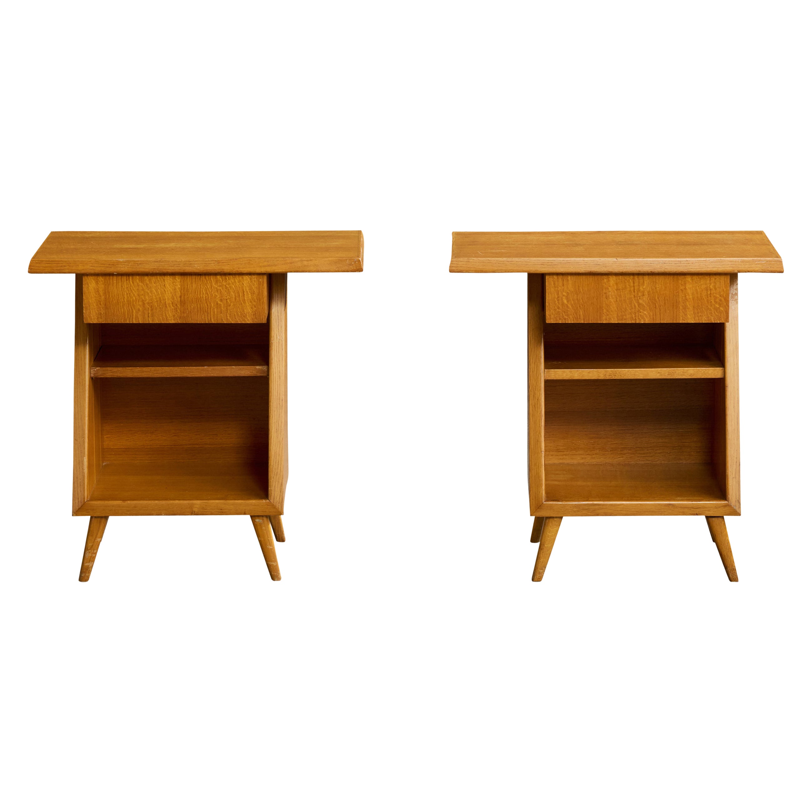 Giulio Alchini, Nightstands, Oak, Italy, 1950s