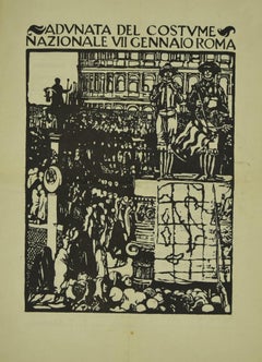 Vintage Gathering of the Costume - Woodcut by G.A. Sartorio -1938