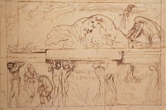 Antique Sketch for the Parliament Hall “Thanatos and the Enigma” - 1900s - Drawing