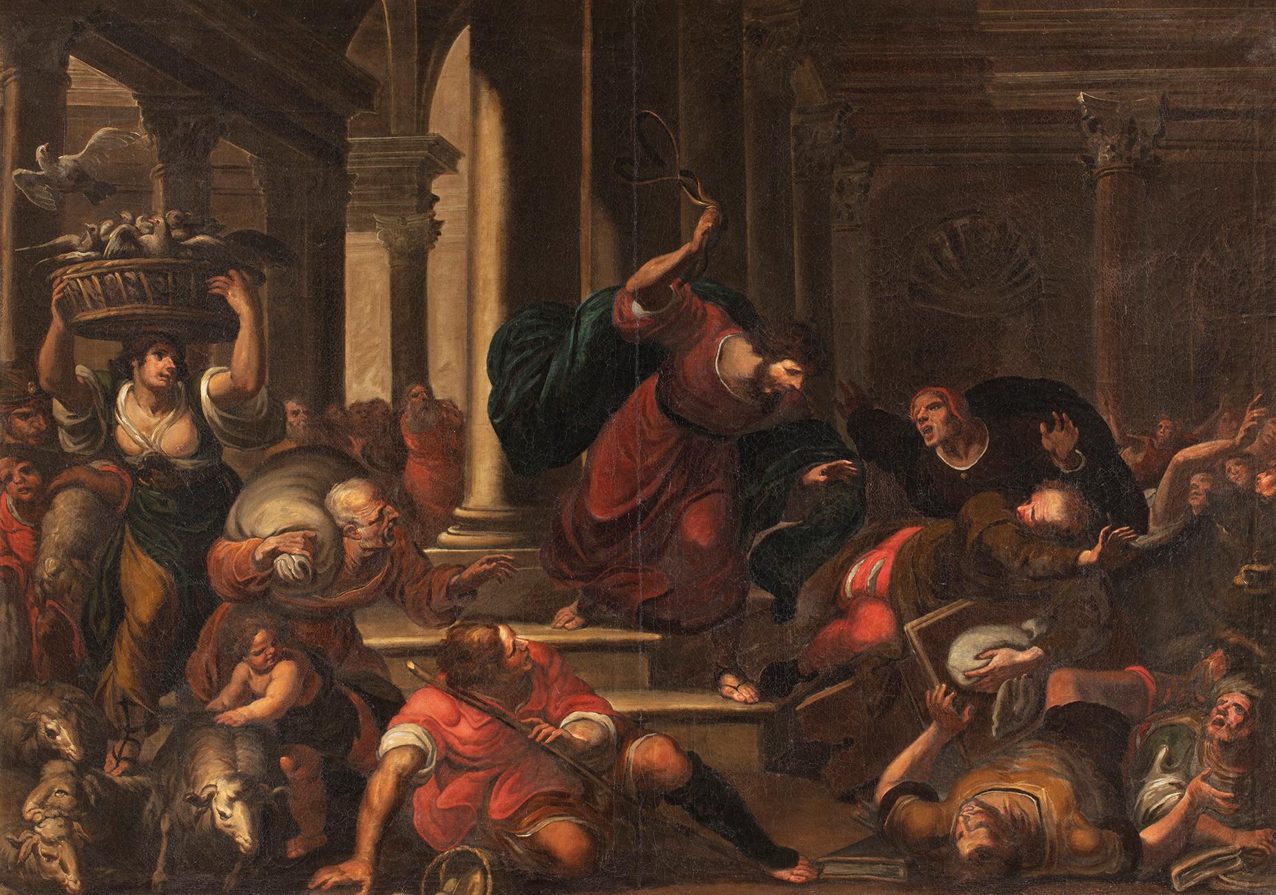 17e siècle par Giulio Benso L'expulsion des marchands du temple  en vente 1