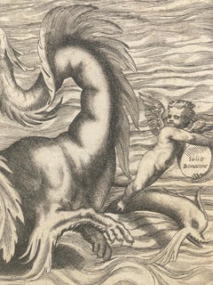 HERCULES FIGHTS ADRAGON center, ACHELOUS CARRYING OFF DEIANEIRA left